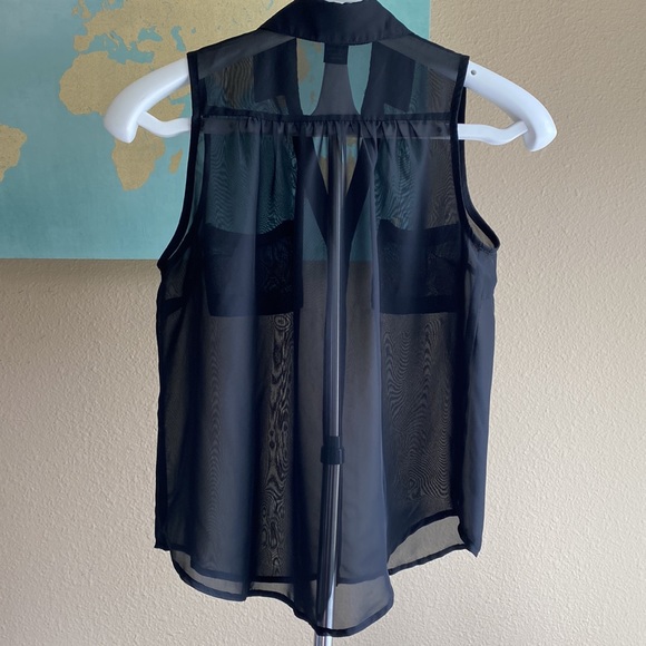 Wet seal size small black sheer sleeveless button down blouse business casual - Picture 5 of 7